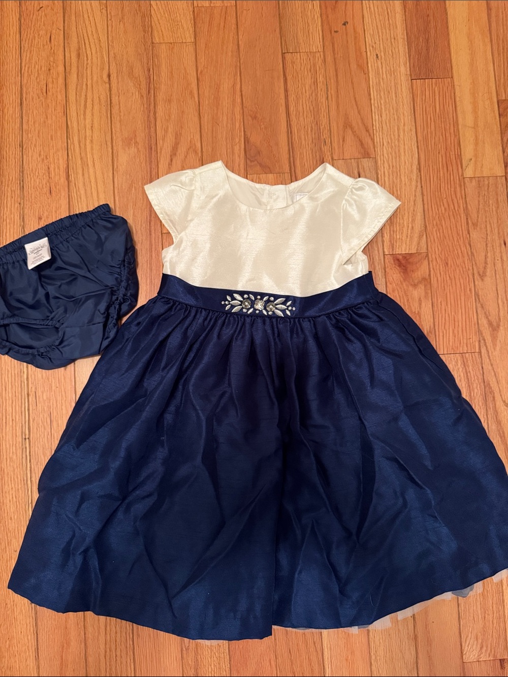 Gymboree Ivory and Navy Sparkle Waist Flare Dress